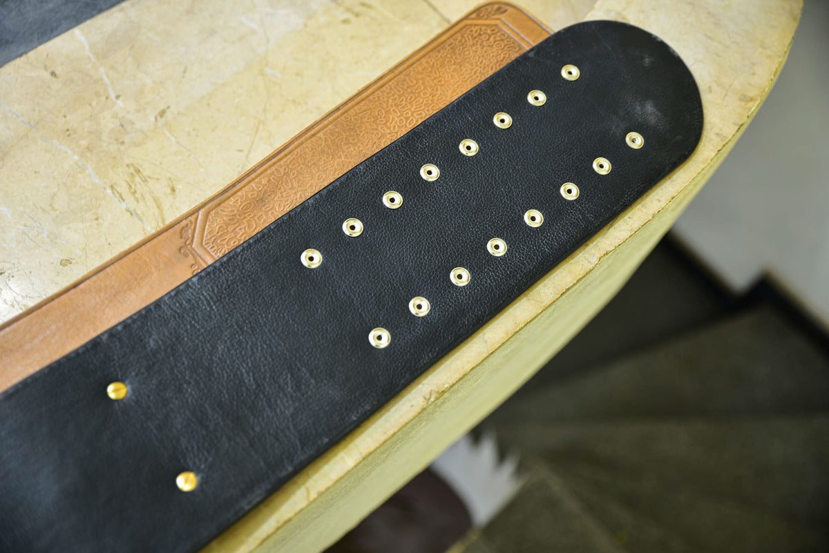 Ultimate Big Gold Dual Plated with Black Leather Wide Cut and White Stitching