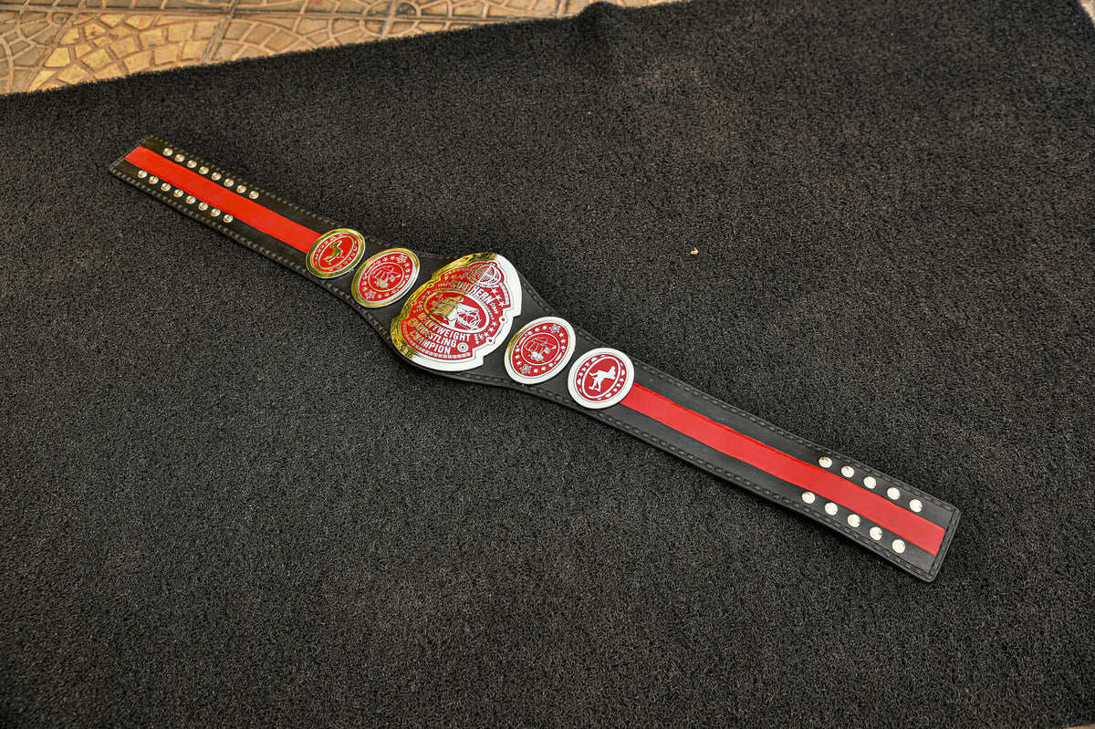 NWA Southern Heavyweight Championship Title — Chrome Version with Red Stripe in Leather