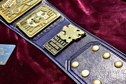 1998 W-W-F Block Logo Big Eagle Title with Blue Leather, Croc Backing, 7x10 plain snap box