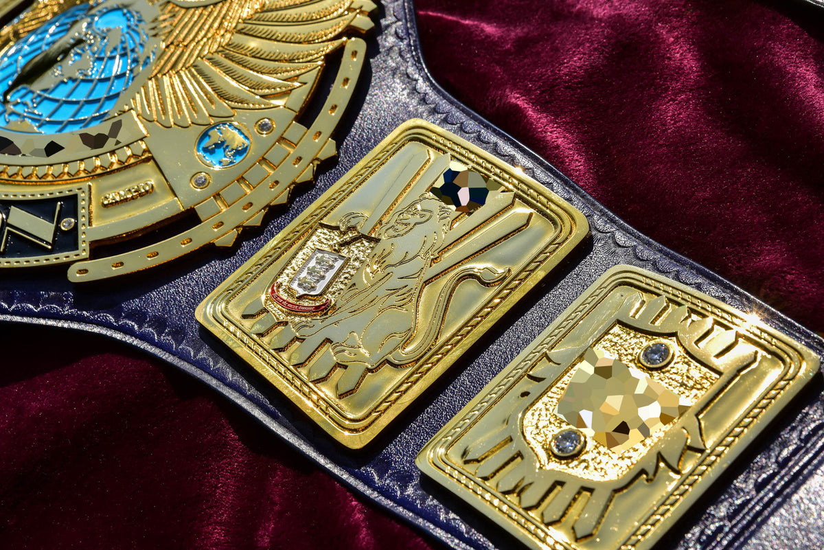 1998 W-W-F Block Logo Big Eagle Title with Blue Leather, Croc Backing, 7x10 plain snap box