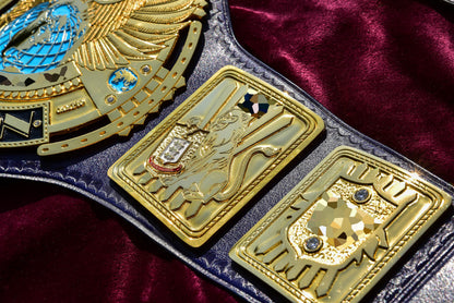 1998 W-W-F Block Logo Big Eagle Title with Blue Leather, Croc Backing, 7x10 plain snap box