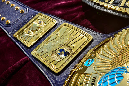 1998 W-W-F Block Logo Big Eagle Title with Blue Leather, Croc Backing, 7x10 plain snap box