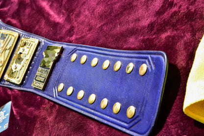 1998 W-W-F Block Logo Big Eagle Title with Blue Leather, Croc Backing, 7x10 plain snap box