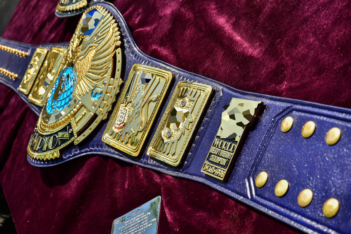 1998 W-W-F Block Logo Big Eagle Title with Blue Leather, Croc Backing, 7x10 plain snap box