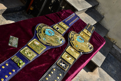 1998 W-W-F Block Logo Big Eagle Title with Blue Leather, Croc Backing, 7x10 plain snap box