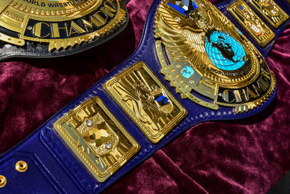 1998 W-W-F Block Logo Big Eagle Title with Blue Leather, Croc Backing, 7x10 plain snap box