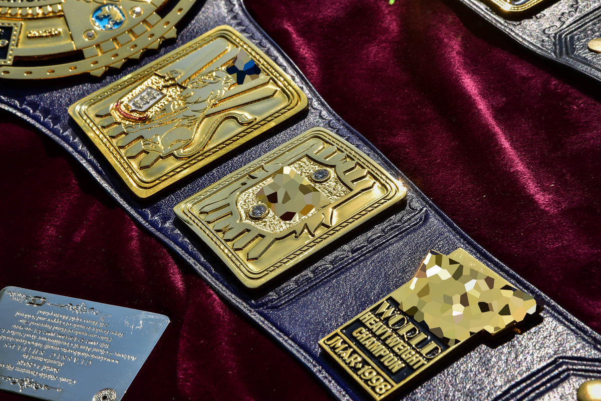 1998 W-W-F Block Logo Big Eagle Title with Blue Leather, Croc Backing, 7x10 plain snap box