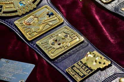 1998 W-W-F Block Logo Big Eagle Title with Blue Leather, Croc Backing, 7x10 plain snap box