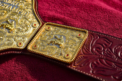Ultimate Crumrine Big Gold on Floral Hand tooled brown leather
