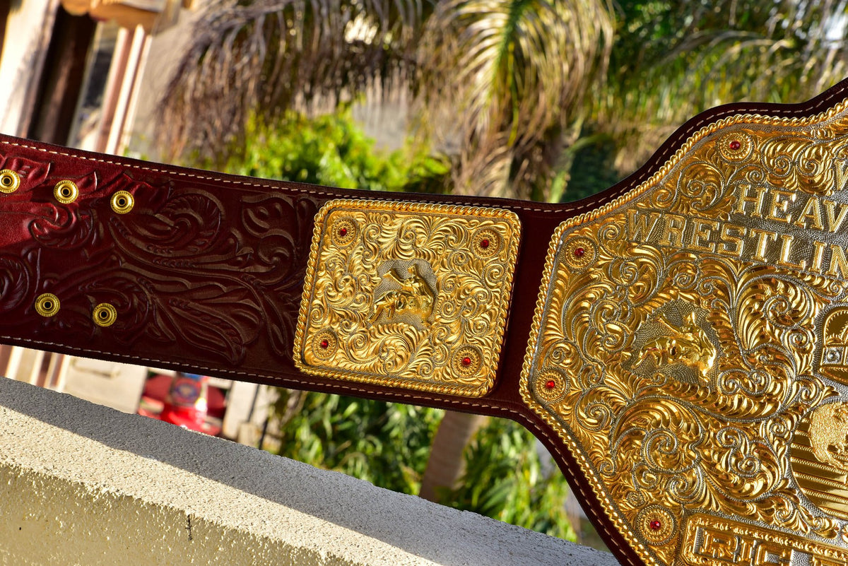 Ultimate Crumrine Big Gold on Floral Hand tooled brown leather