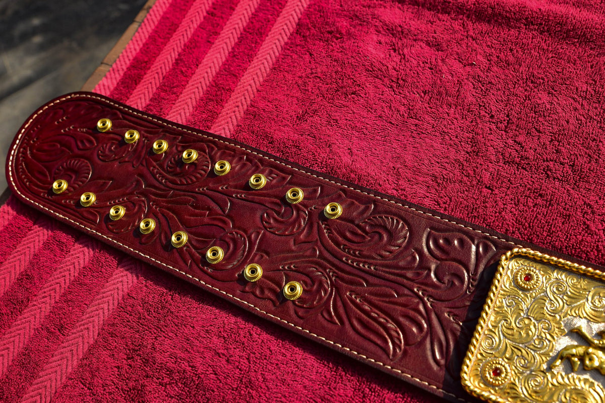 Ultimate Crumrine Big Gold on Floral Hand tooled brown leather