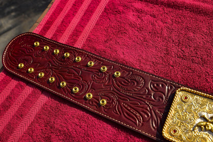 Ultimate Crumrine Big Gold on Floral Hand tooled brown leather