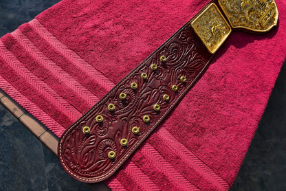 Ultimate Crumrine Big Gold on Floral Hand tooled brown leather