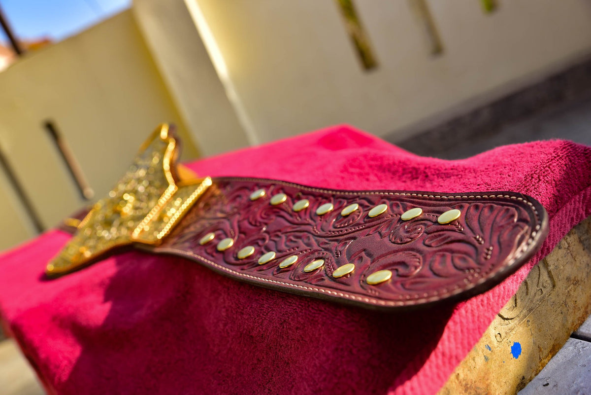 Ultimate Crumrine Big Gold on Floral Hand tooled brown leather