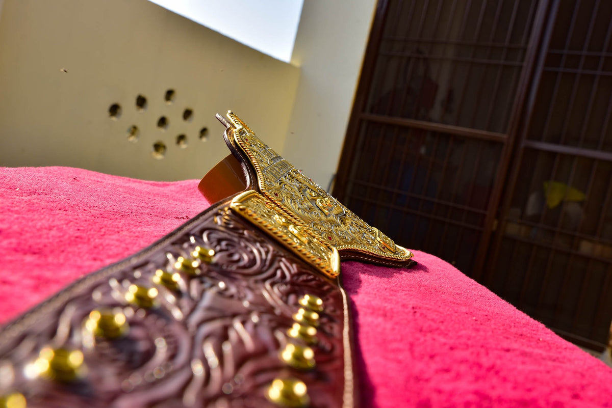 Ultimate Crumrine Big Gold on Floral Hand tooled brown leather