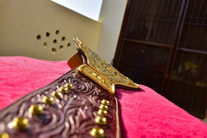 Ultimate Crumrine Big Gold on Floral Hand tooled brown leather
