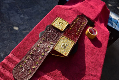 Ultimate Crumrine Big Gold on Floral Hand tooled brown leather