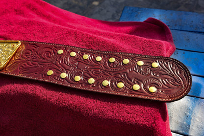 Ultimate Crumrine Big Gold on Floral Hand tooled brown leather