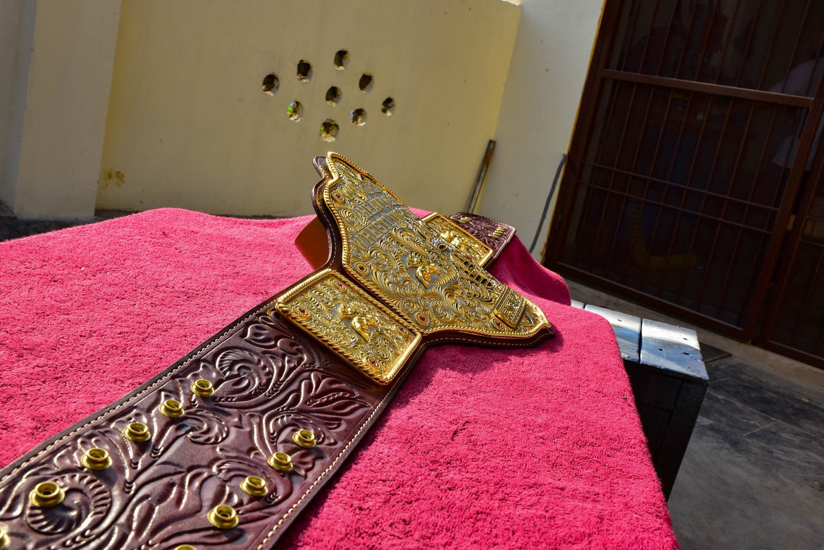 Ultimate Crumrine Big Gold on Floral Hand tooled brown leather