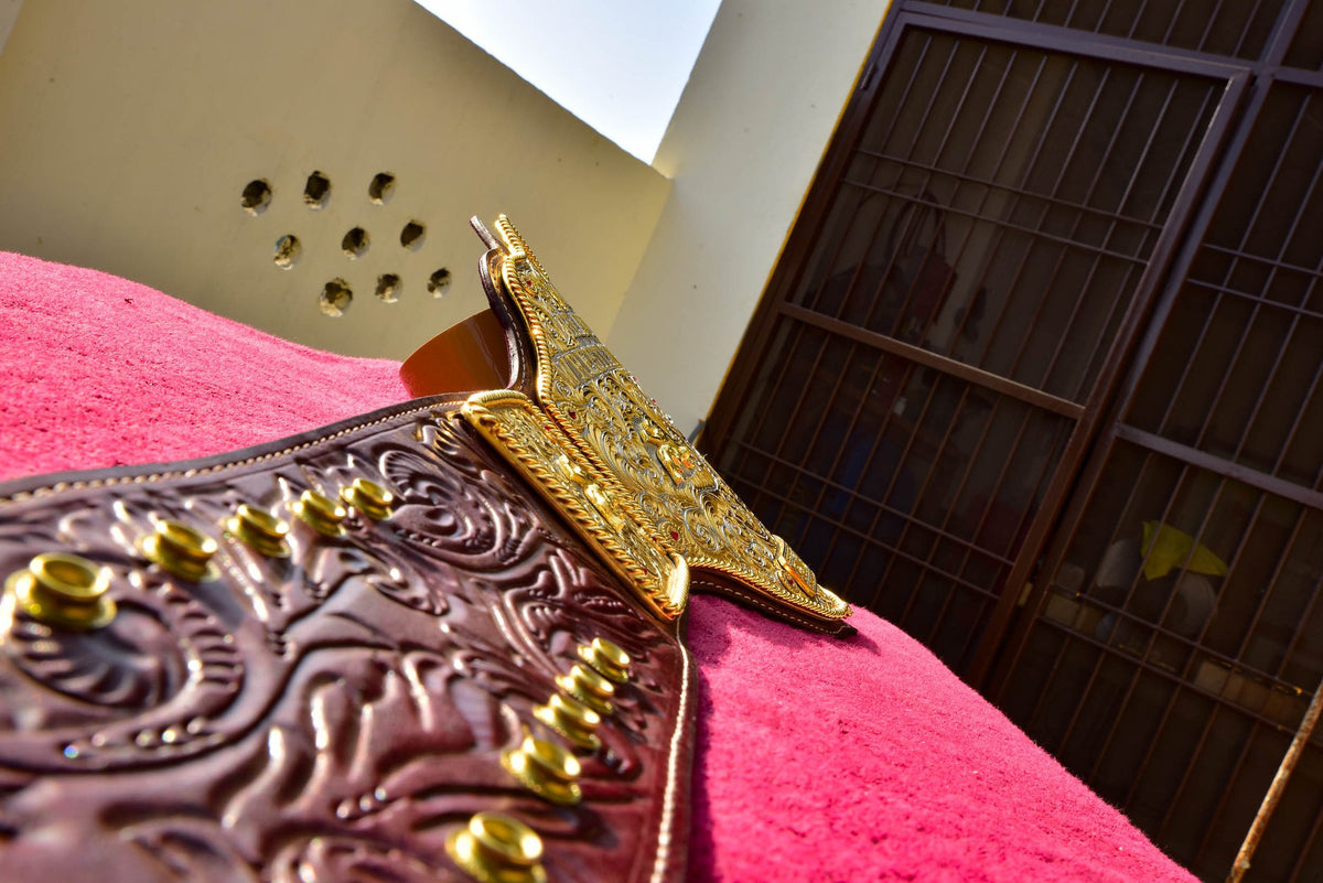 Ultimate Crumrine Big Gold on Floral Hand tooled brown leather