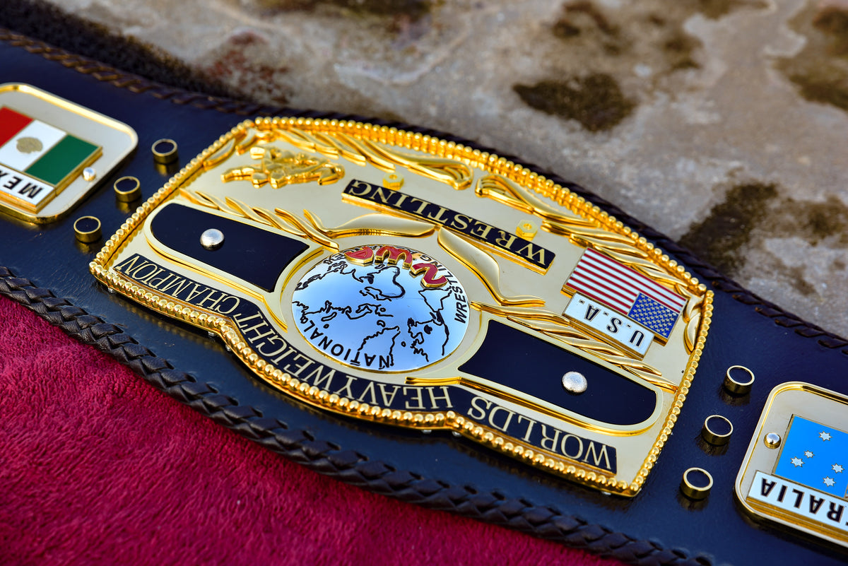 NWA Domed Globe Relief Championship Title Belt Satin/Matte Finished Version