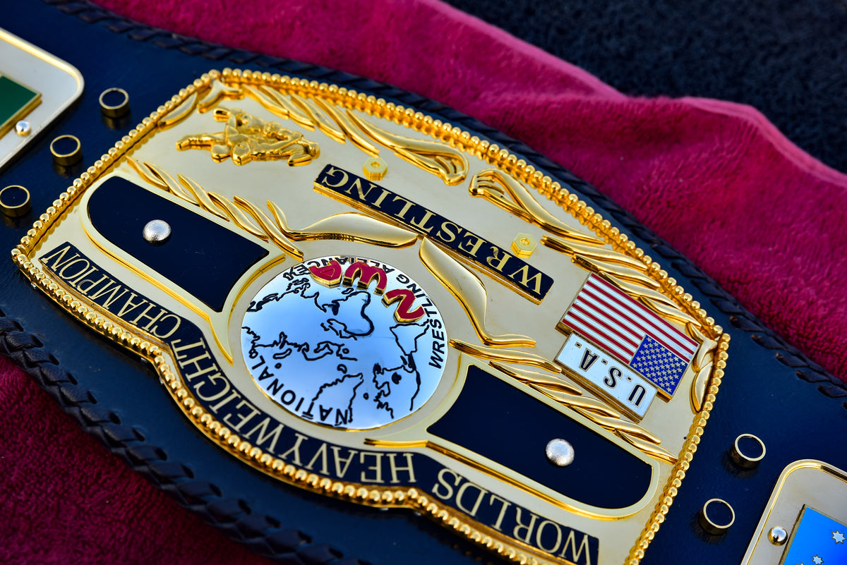 NWA Domed Globe Relief Championship Title Belt Satin/Matte Finished Version