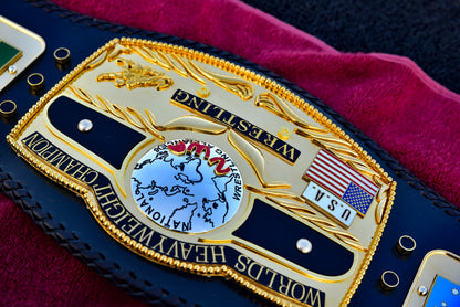 NWA Domed Globe Relief Championship Title Belt Satin/Matte Finished Version