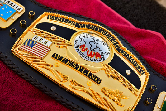 NWA Domed Globe Relief Championship Title Belt Satin/Matte Finished Version