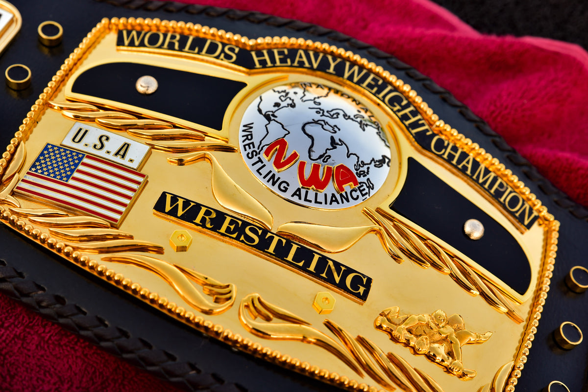 NWA Domed Globe Relief Championship Title Belt Satin/Matte Finished Version