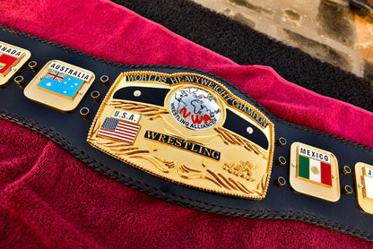 NWA Domed Globe Relief Championship Title Belt Satin/Matte Finished Version
