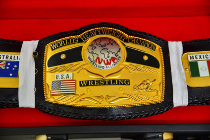 NWA Domed Globe Relief Championship Title Belt Satin/Matte Finished Version