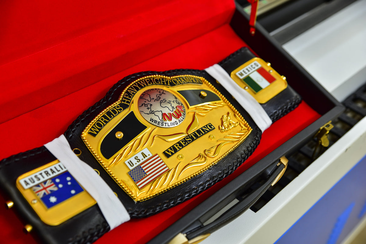 NWA Domed Globe Relief Championship Title Belt Satin/Matte Finished Version