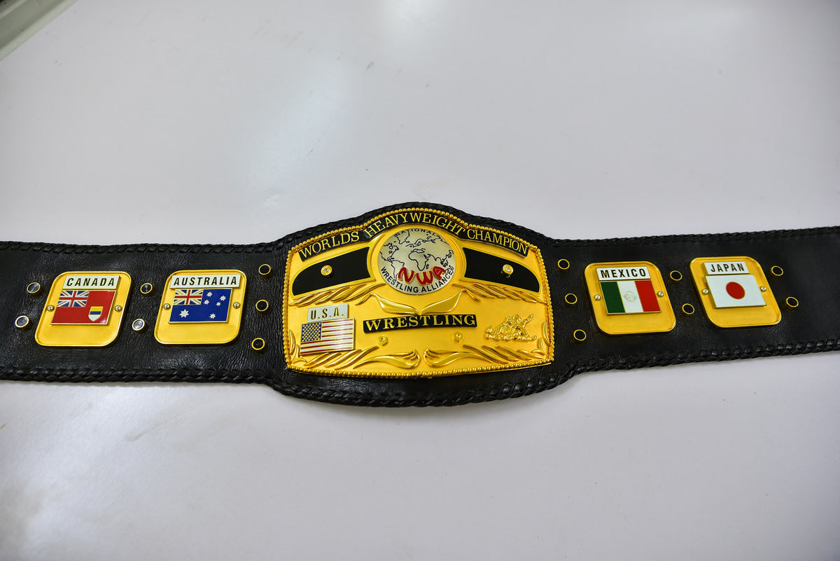 NWA Domed Globe Relief Championship Title Belt Satin/Matte Finished Version