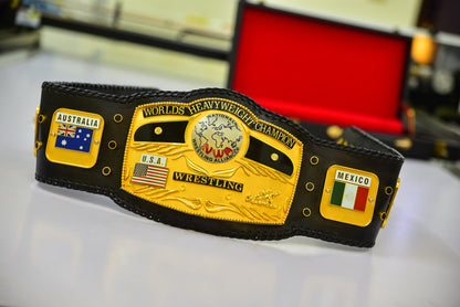 NWA Domed Globe Relief Championship Title Belt Satin/Matte Finished Version