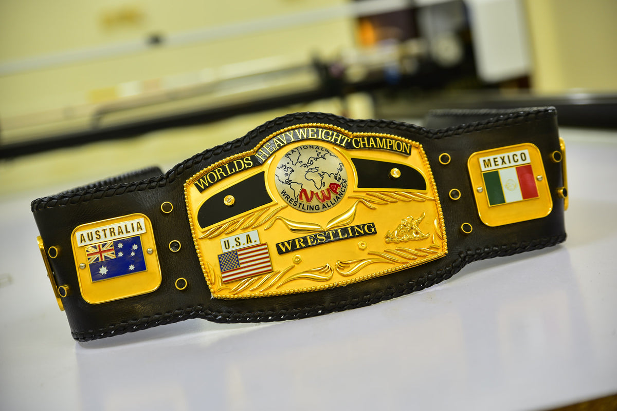 NWA Domed Globe Relief Championship Title Belt Satin/Matte Finished Version
