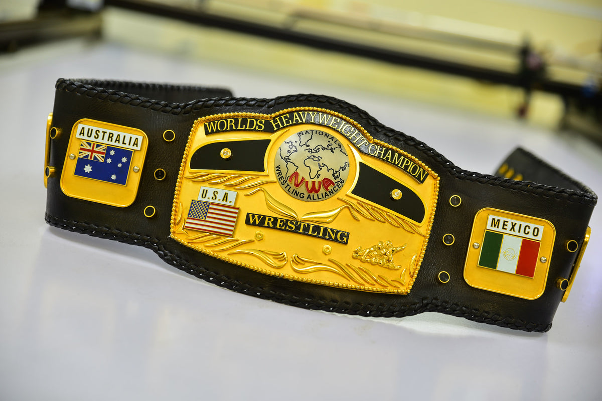 NWA Domed Globe Relief Championship Title Belt Satin/Matte Finished Version