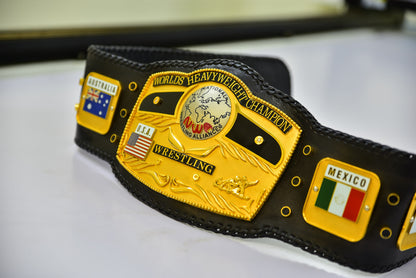NWA Domed Globe Relief Championship Title Belt Satin/Matte Finished Version