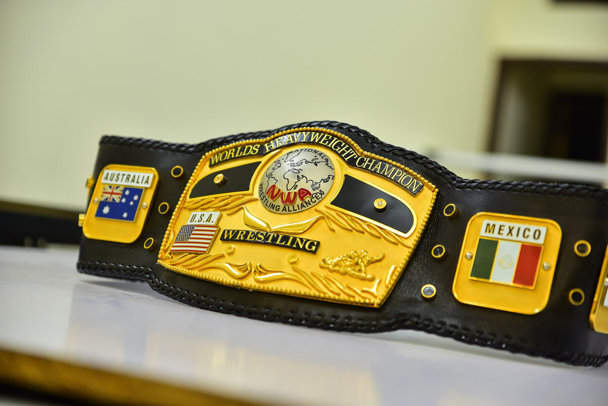 NWA Domed Globe Relief Championship Title Belt Satin/Matte Finished Version
