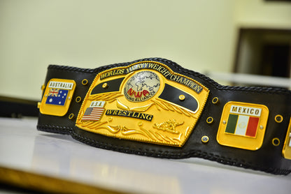 NWA Domed Globe Relief Championship Title Belt Satin/Matte Finished Version