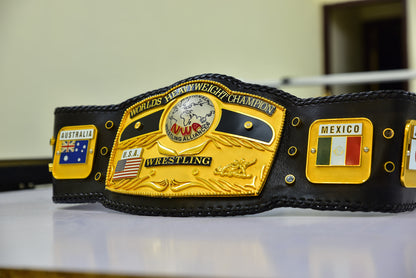 NWA Domed Globe Relief Championship Title Belt Satin/Matte Finished Version