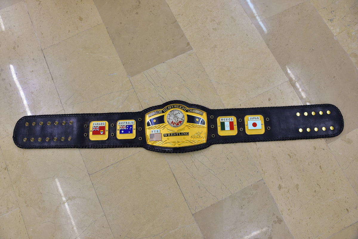NWA Domed Globe Relief Championship Title Belt Satin/Matte Finished Version