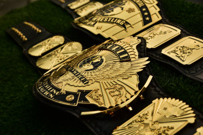 4.2mm Automated Etched All Gold Winged eagle with 08A1D Leather and Crock pattern Backing