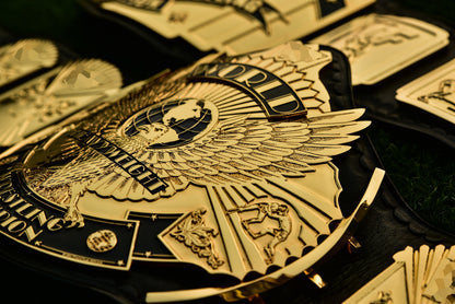 4.2mm Automated Etched All Gold Winged eagle with 08A1D Leather and Crock pattern Backing