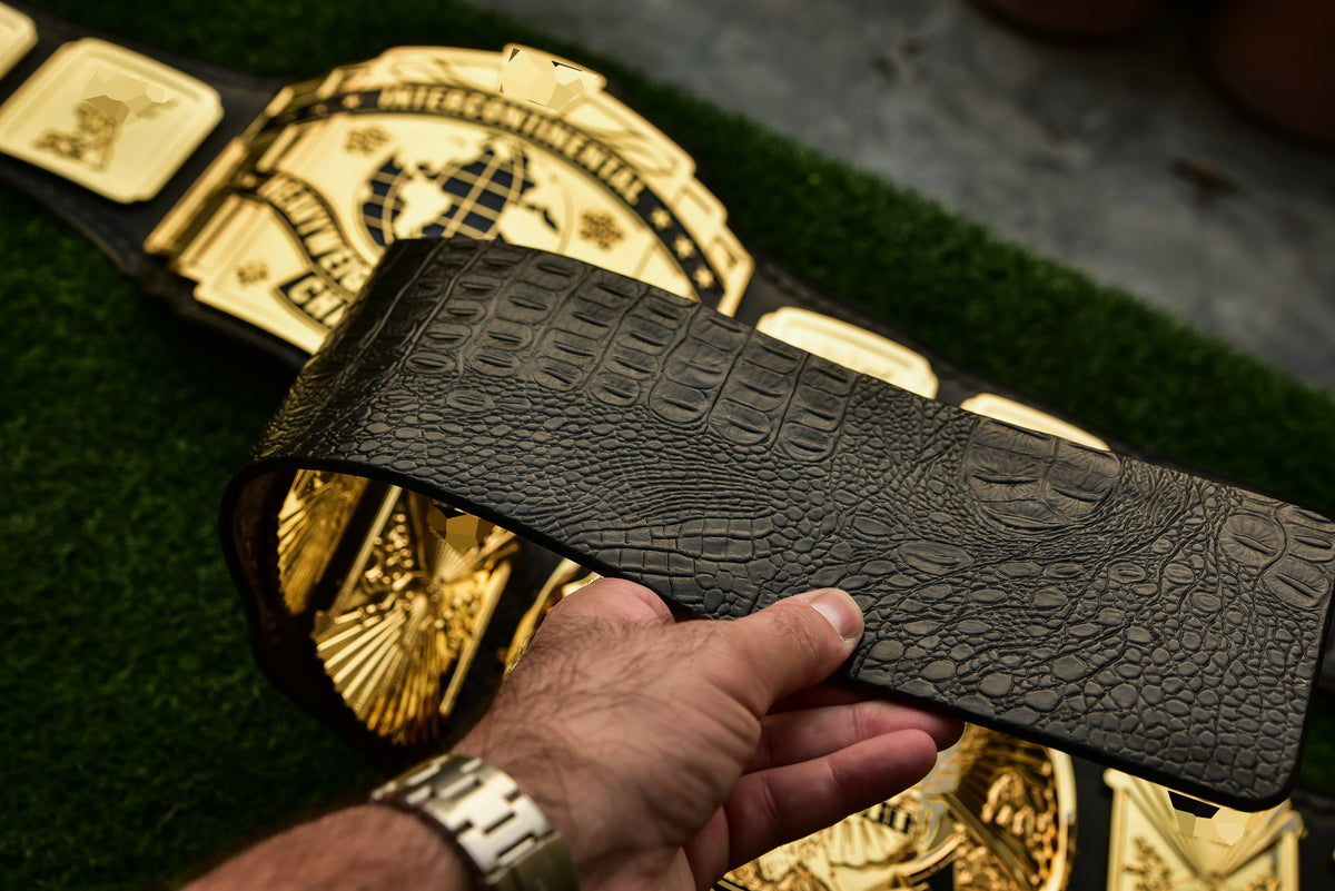 4.2mm Automated Etched All Gold Winged eagle with 08A1D Leather and Crock pattern Backing