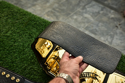 4.2mm Automated Etched All Gold Winged eagle with 08A1D Leather and Crock pattern Backing