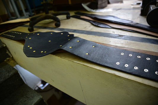Ultimate Big Gold Dual Plated with Black Leather Wide Cut and White Stitching