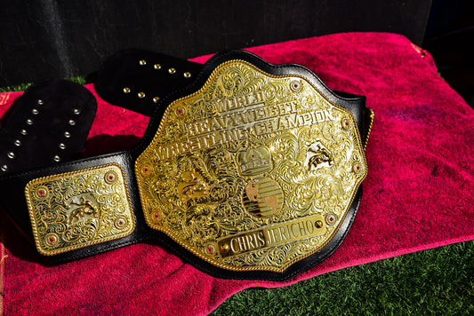 AFX Trophy Style Premium Crumrine Big Gold on Special Black Leather with open backing