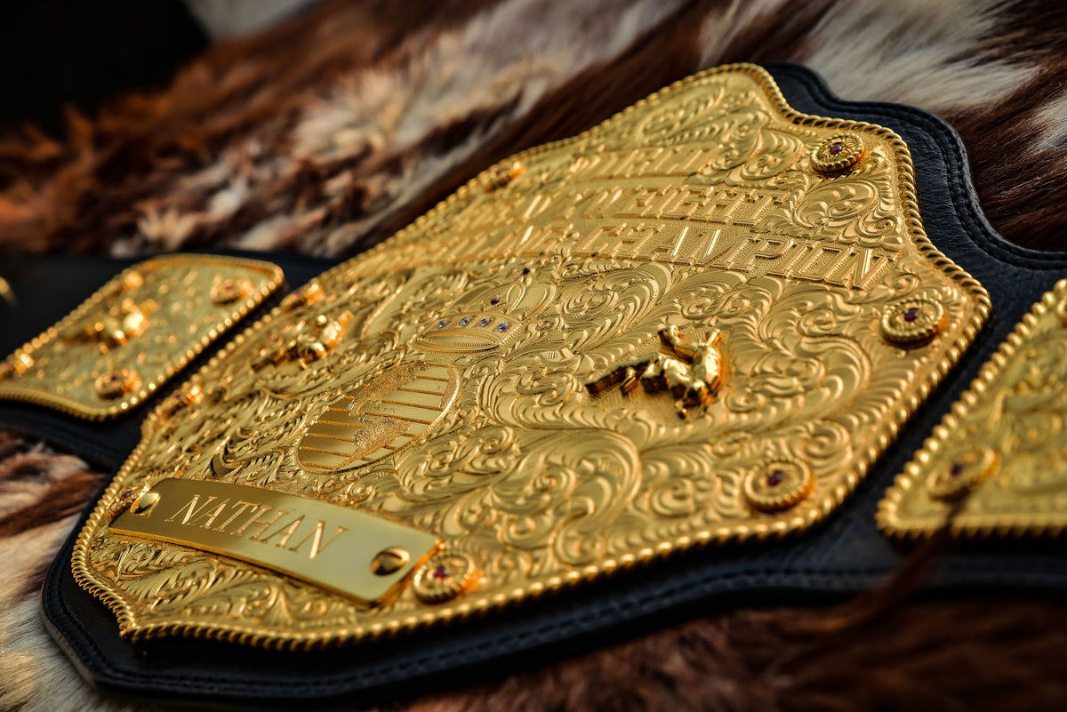 Premium Crumrine AFX Trophy Style Big Gold on Black Leather