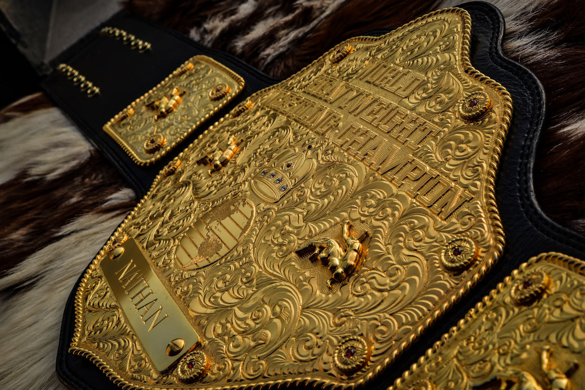 Premium Crumrine AFX Trophy Style Big Gold on Black Leather