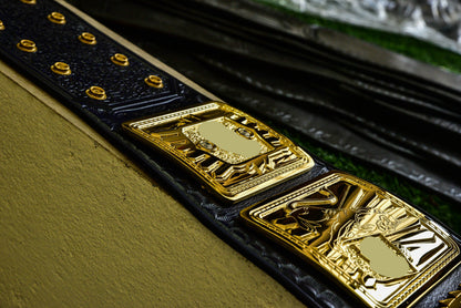 1998 W-W-F Block Logo Big Eagle Title Belt with Blue Leather Strap and Croc Backing